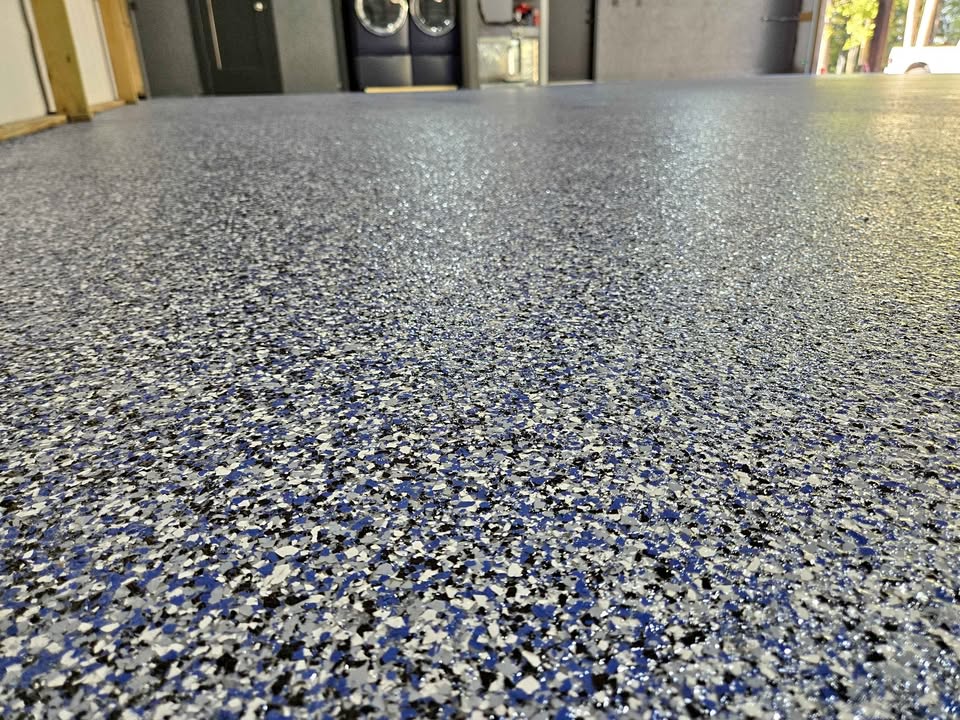 Blue flake epoxy garage floor Clarksville TN