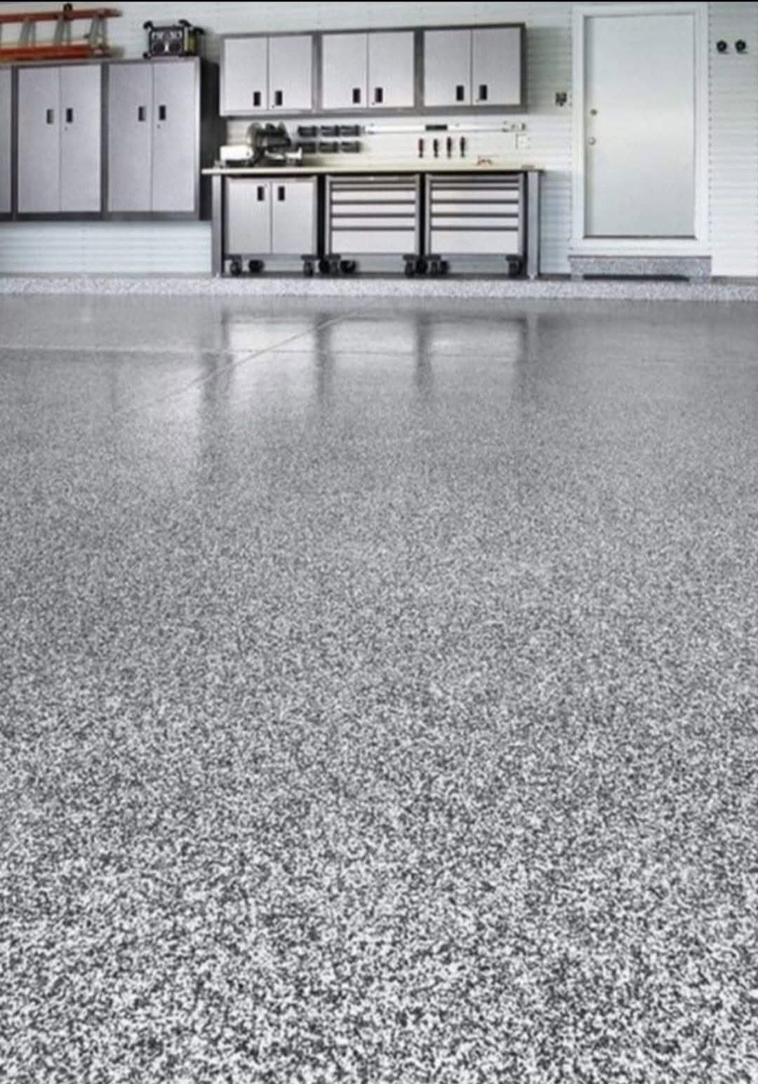 Gray flake epoxy garage floor installation Clarksville TN